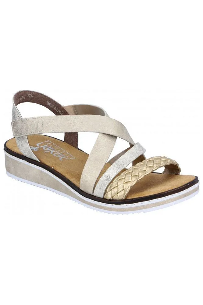Rieker Women's Sandals V3663-90 in Gold Universal Look Stylish Ease