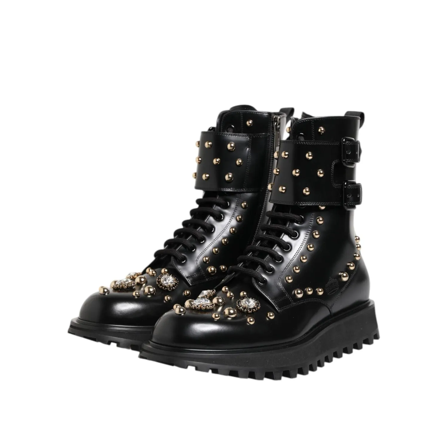 Adidas Shoes With Light Dolce & Gabbana Black Studded Lace Up Mid Calf Boots Shoes