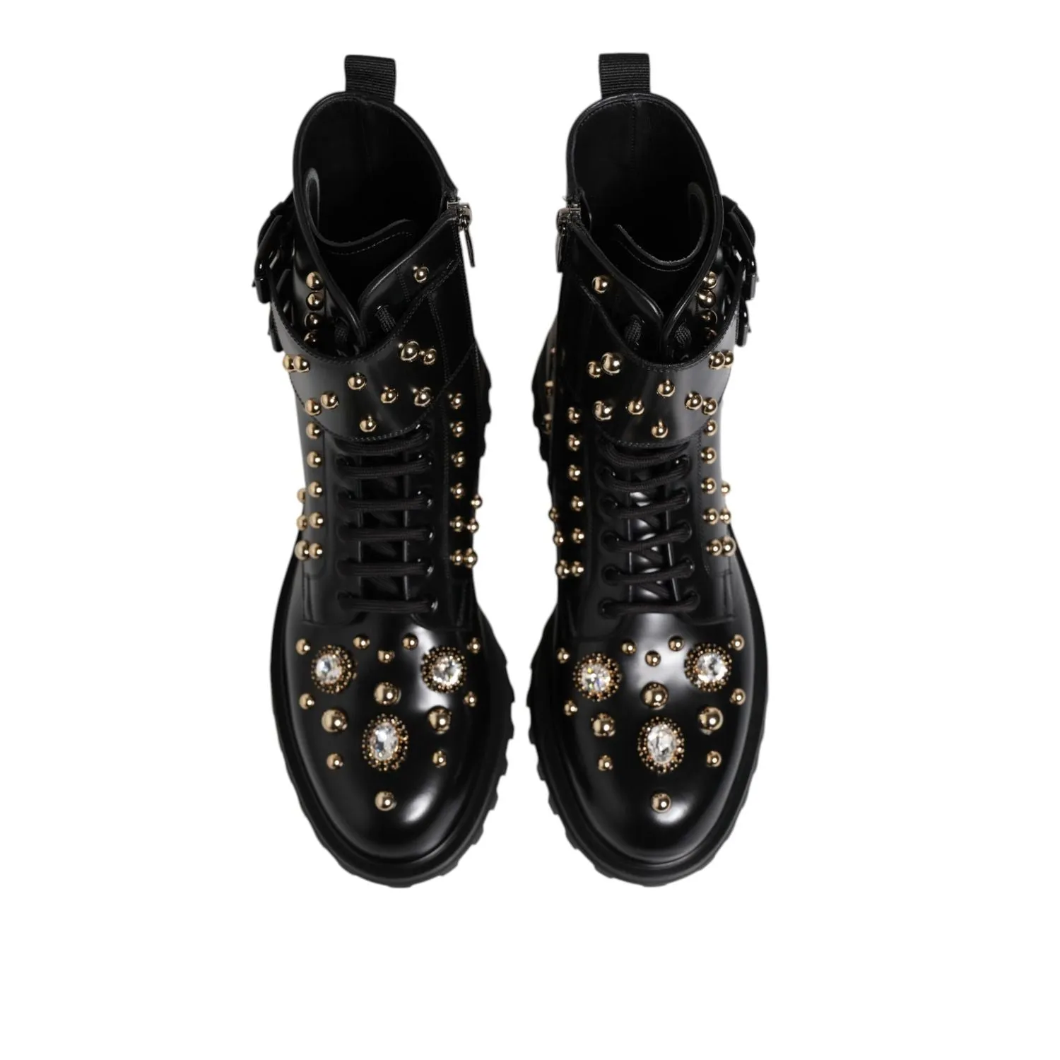 Adidas Alexander Wang Shoes Dolce & Gabbana Black Studded Lace Up Mid Calf Boots Shoes