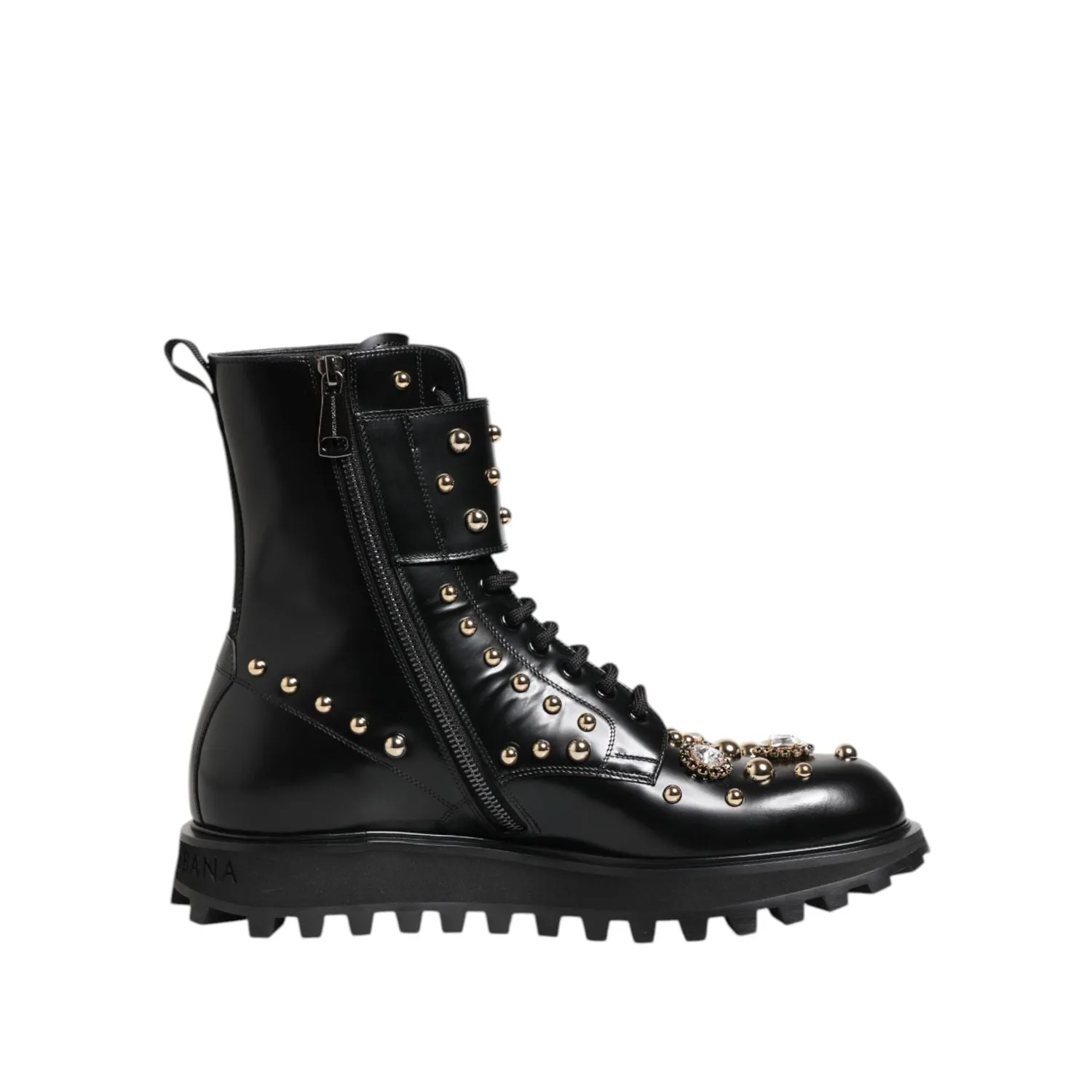 Dolce & Gabbana Black Studded Lace Up Mid Calf Boots Shoes Adidas 70s Shoes