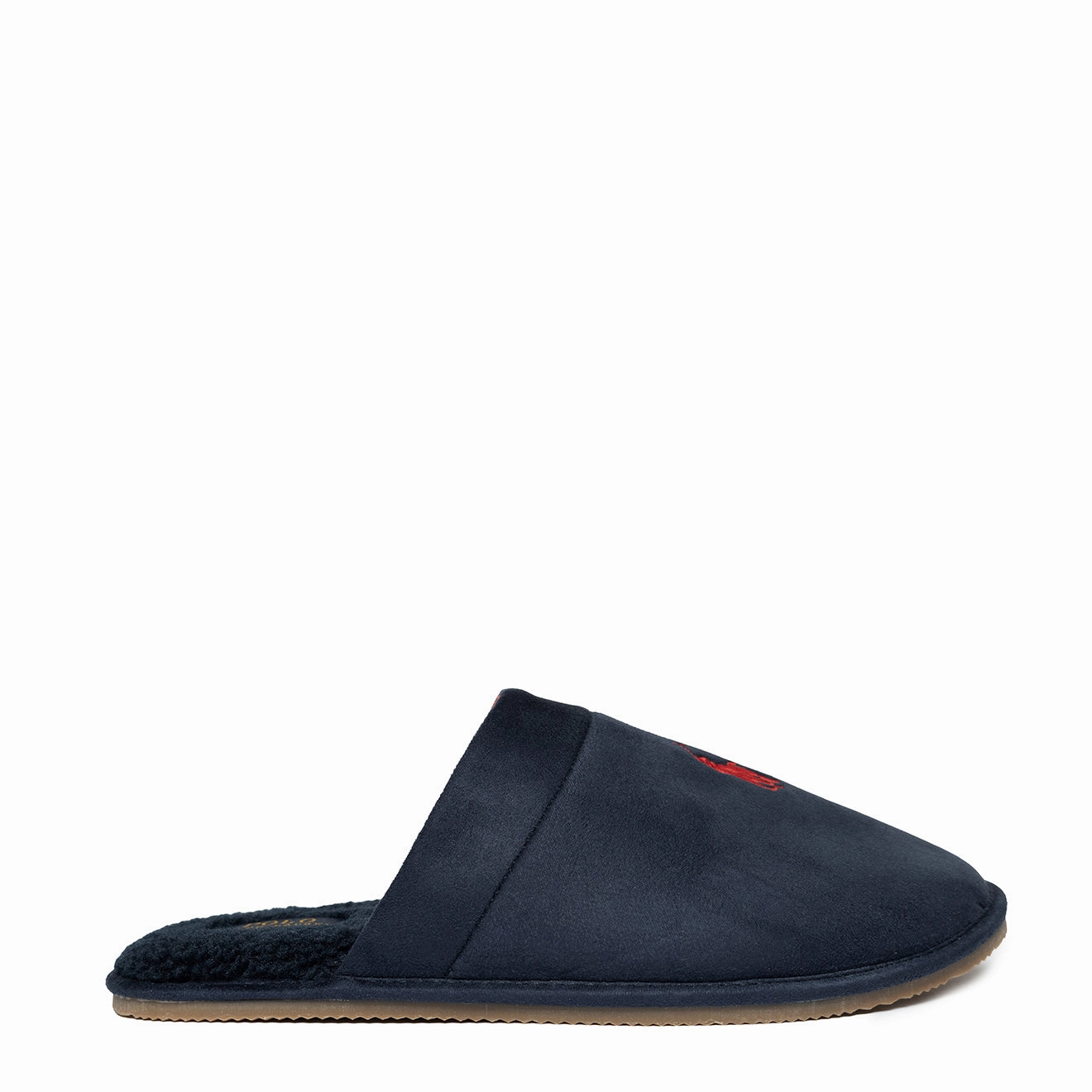 Sun Safe Polo Ralph Lauren Klarence Micro Suede Scuff Slipper Navy / Red PP