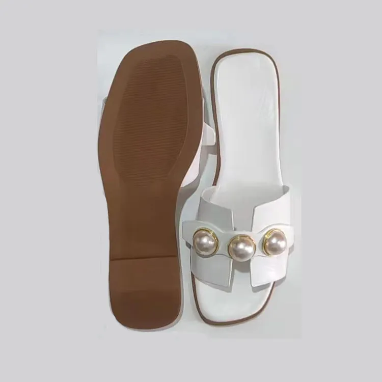 [The Eden Pearl Slide] | Elegant Flat Slippers with Oversized Pearls | Lightweight Beach to Brunch Sandals by TGC  Trust God Claudia Kiss Slippers