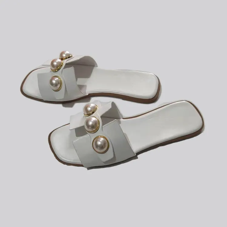 Mary Jane Slides [The Eden Pearl Slide] | Elegant Flat Slippers with Oversized Pearls | Lightweight Beach to Brunch Sandals by TGC  Trust God Claudia