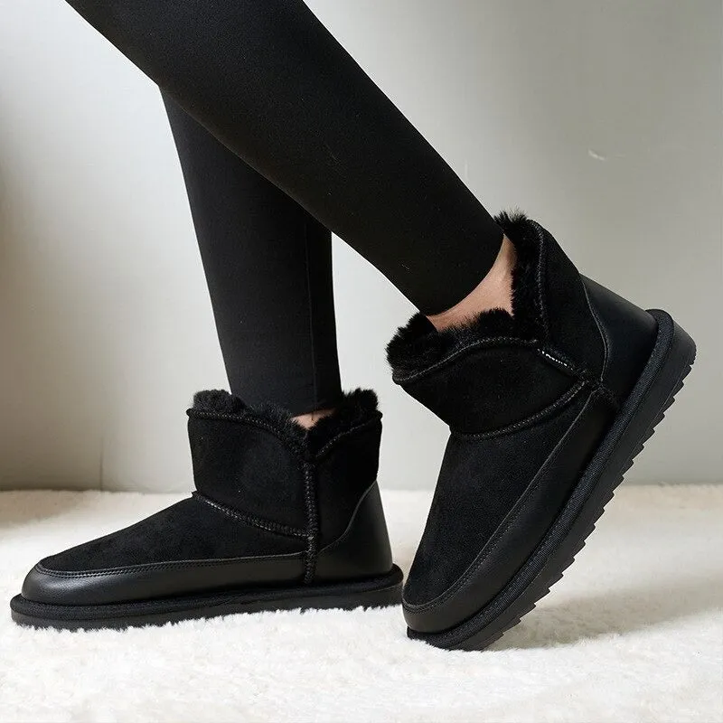 Winter And Snow Boots Fur-Lined Short Sheepskin Leather Snow Boots For Women