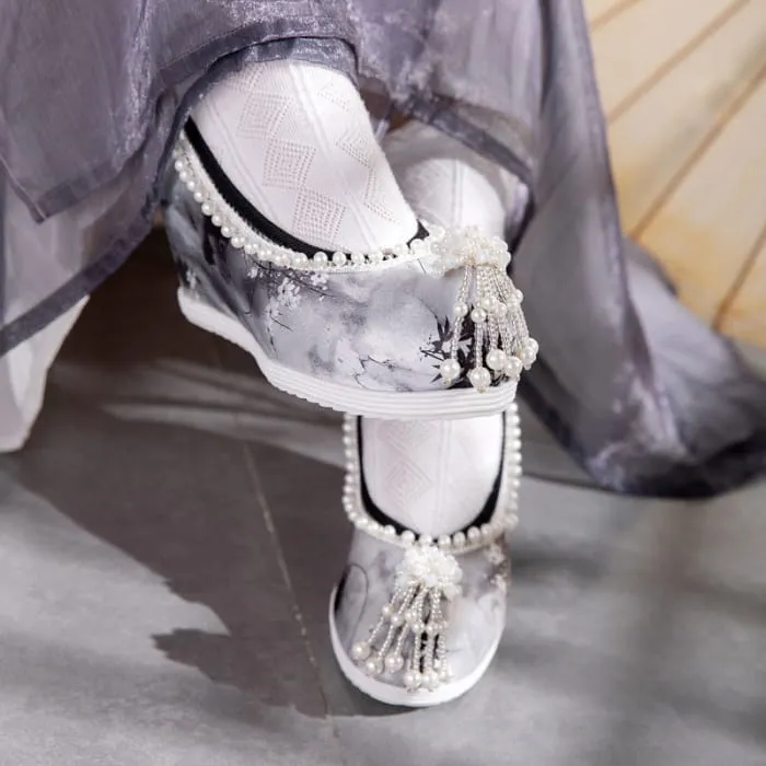 Asics Tiger Volleyball Shoes Tie-dye Floral Print Pearl Decor Shoes