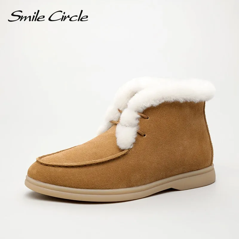 Original Smile Circle Women Snow Boots Natural fur Genuine Leather Ankle Boots Winter Comfortable Flat Wool Boots Women Shoes Lower East Side Snow Boots