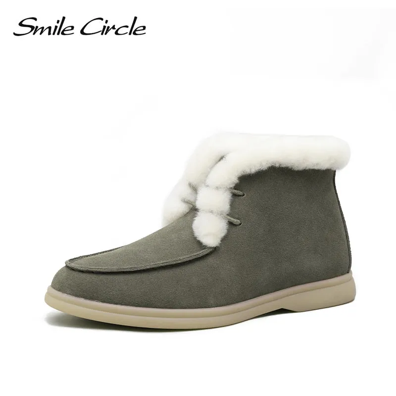 Original Smile Circle Women Snow Boots Natural fur Genuine Leather Ankle Boots Winter Comfortable Flat Wool Boots Women Shoes Northside Modesto Snow Boot