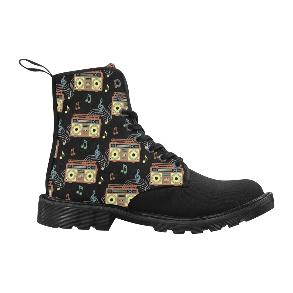 Pro Logger Boots Women's Casual Retro Radio Print Canvas Boots