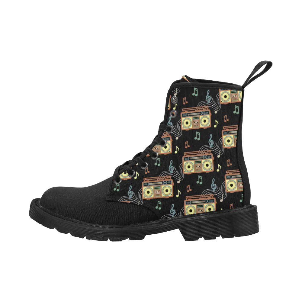 Ankle Boots With Fur Women's Casual Retro Radio Print Canvas Boots