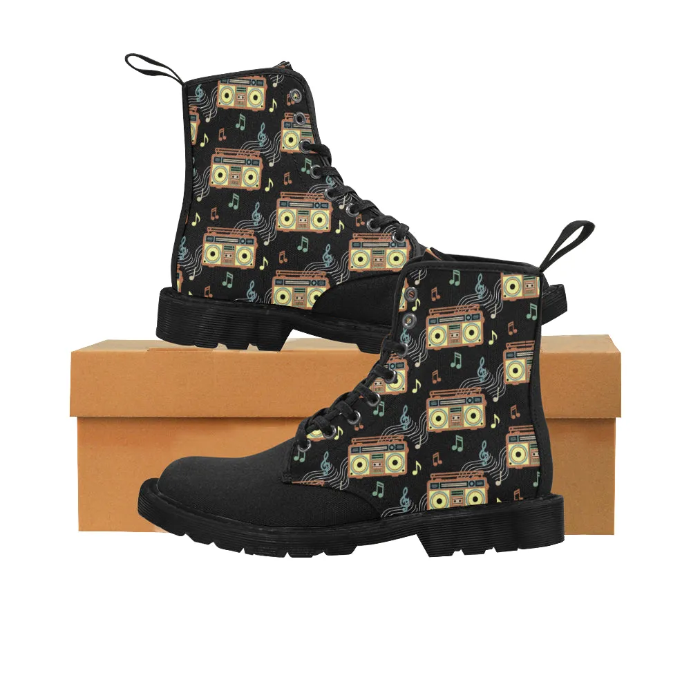 Women's Casual Retro Radio Print Canvas Boots Kids Hunter Boots