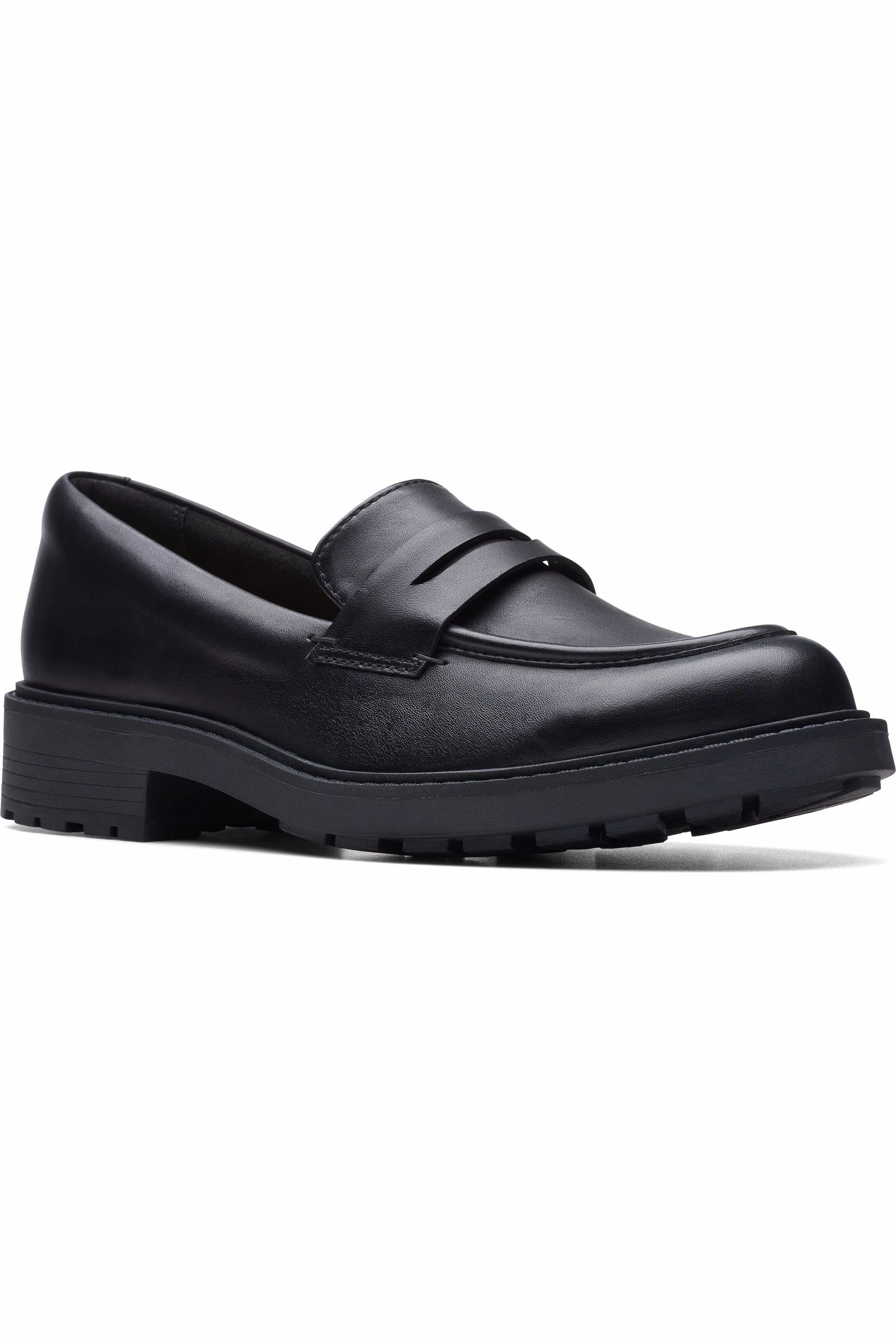Clarks Orinoco2 Penny in Black Leather wide fitting Preppy Tone