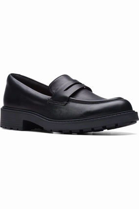 Slip On Clarks Orinoco2 Penny in Black Leather wide fitting