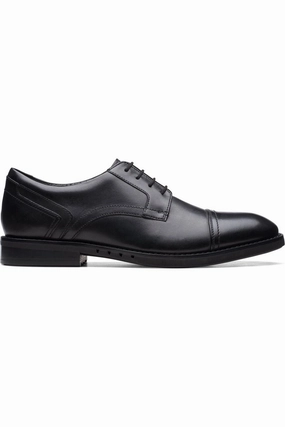 Clarks Un Hugh Cap in Black Leather Extra Wide Euro Edge Business Ready