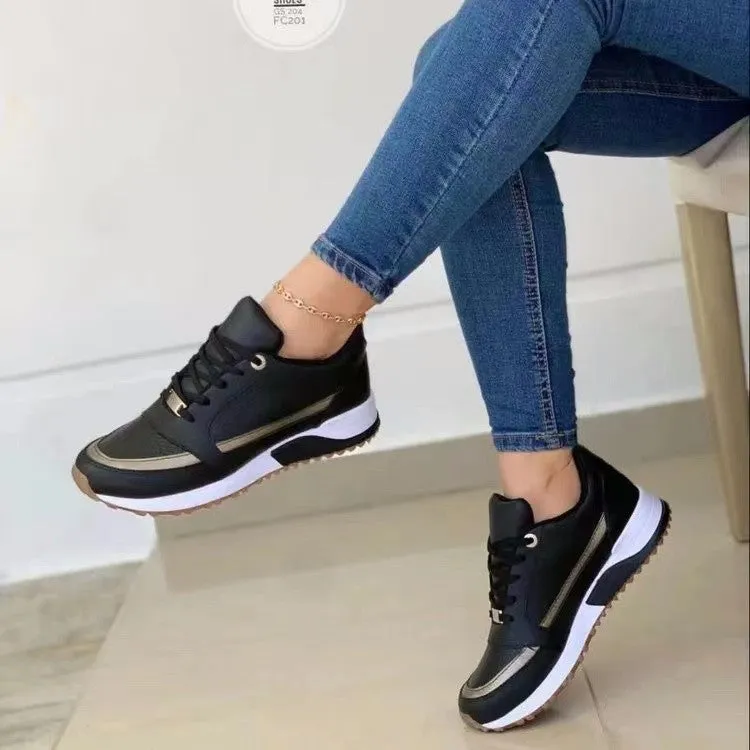 Casual Lace-up Flat Shoes Women Shallow Round Toe Sports Walking Sneakers Flat Shoes And Knee Pain