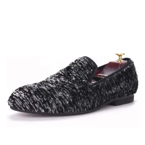 Birdie Loafers OneDrop Handmade Winter Lamb Wool Men Dress Shoes Fabric Party Prom Wedding Loafers