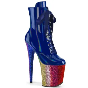 8 Inch Heel FLAMINGO-1020HG Royal Blue Holo Patent Dasha Boots Stop Working