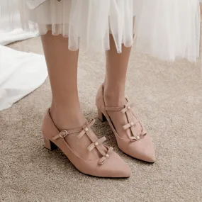 High Heel Platform Mary Janes Women's Pear Knot High Heeled Chunky Heels Pumps