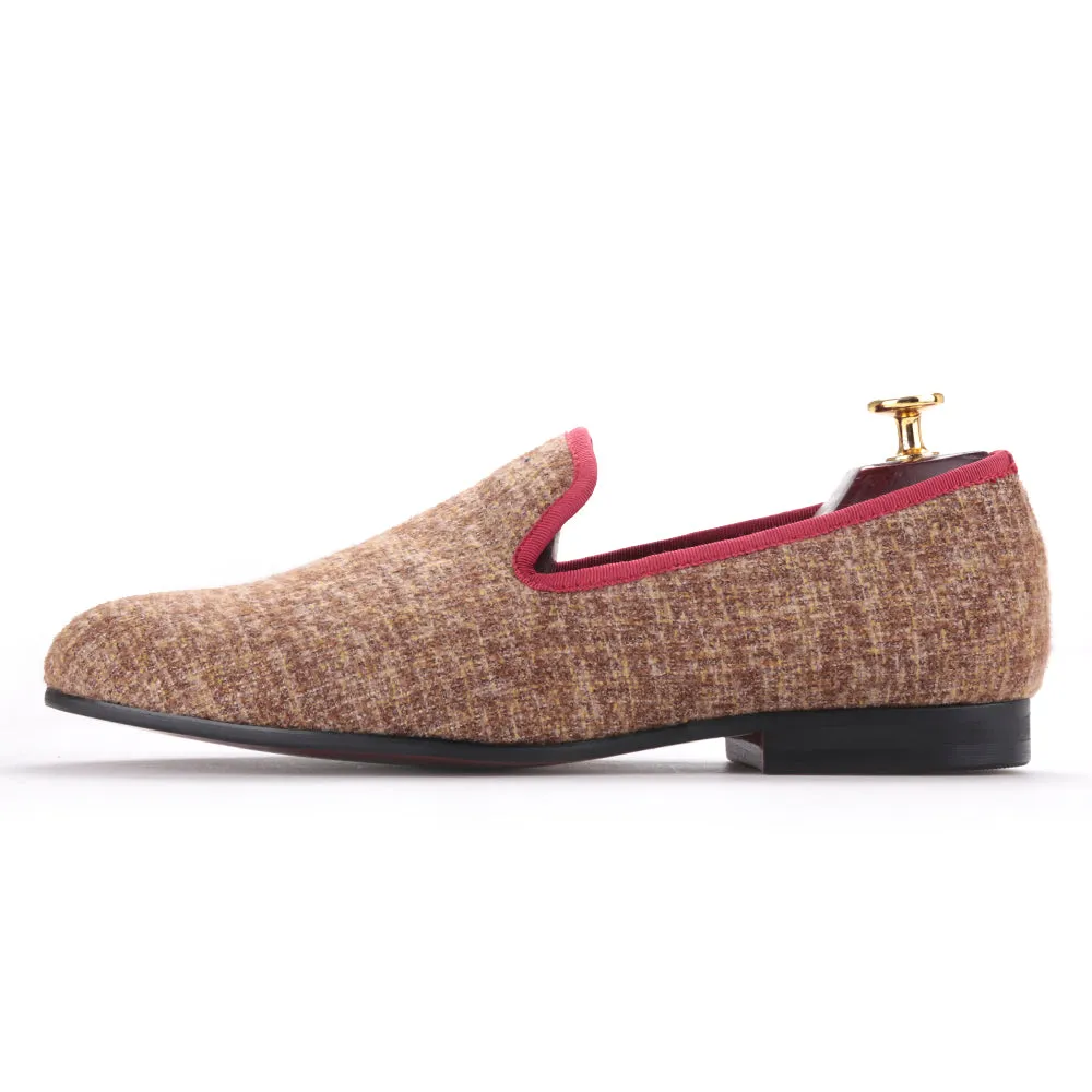 OneDrop Handmade Men Sesame Cotton Dress Shoes Party Wedding Banquet Prom Loafers Wide Fit Loafers