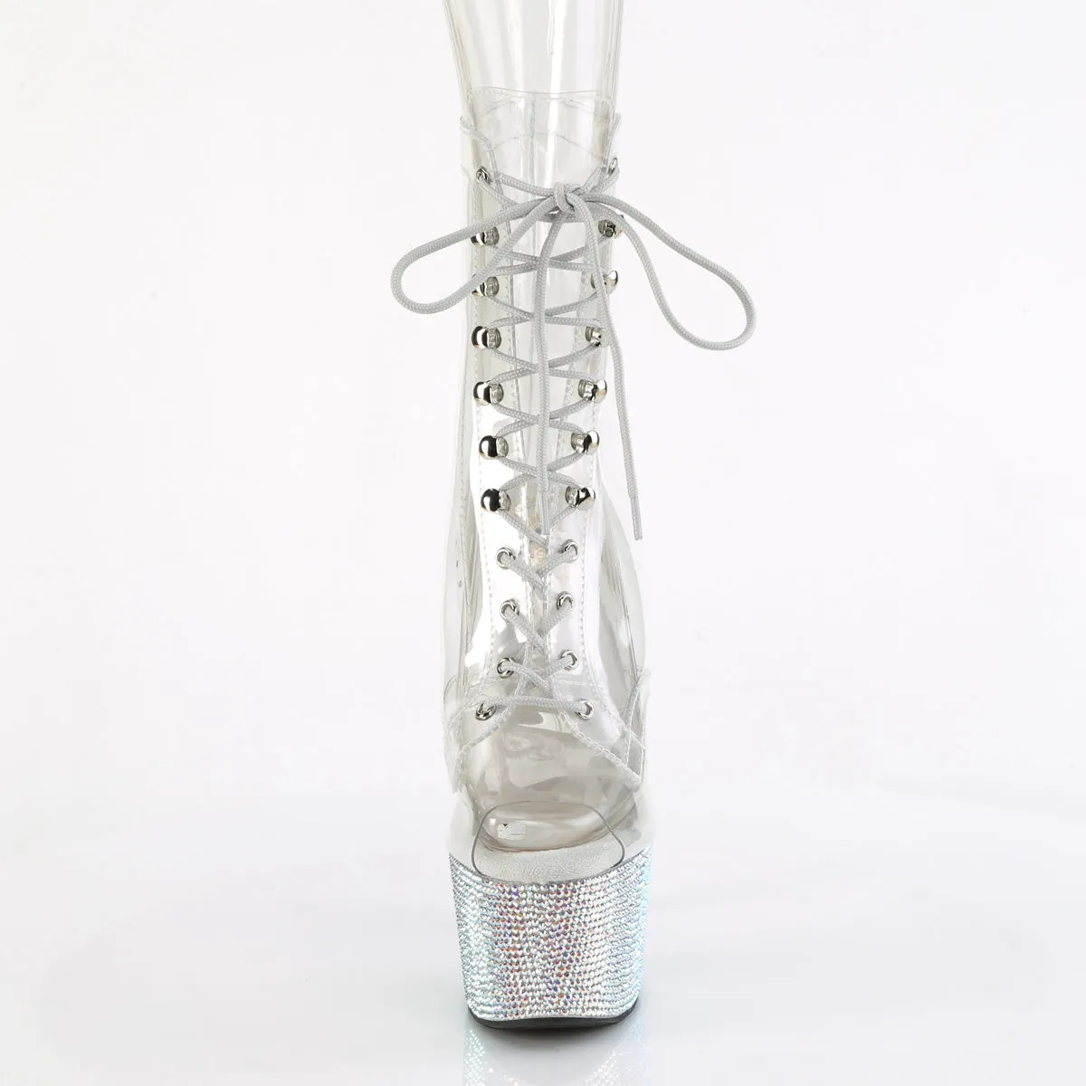 Best Deal On Steel Toe Work Boots 7 Inch Heel BEJEWELED-1021C-7 Clear Rhinestone