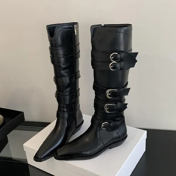 Adidas Ballet Shoes Women's Multi-Buckle Square Toe Vintage Cowboy Boots 09157939S