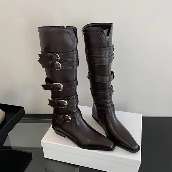 Adidas Tiger Print Shoes Women's Multi-Buckle Square Toe Vintage Cowboy Boots 09157939S