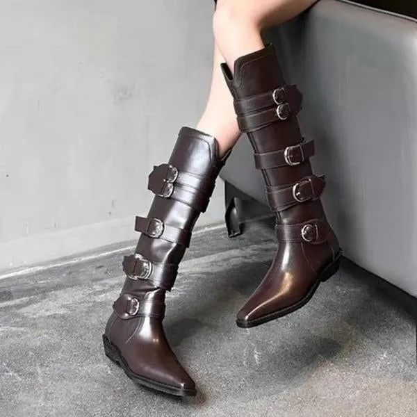 Women's Multi-Buckle Square Toe Vintage Cowboy Boots 09157939S Adidas Tennis Shoes Barricade 13