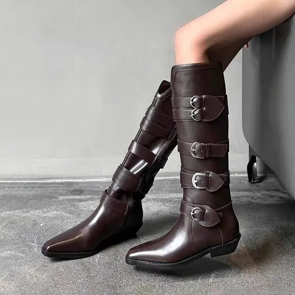 Low Cut Shoes Adidas Women's Multi-Buckle Square Toe Vintage Cowboy Boots 09157939S