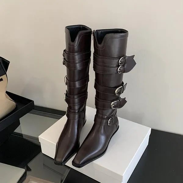 Women's Multi-Buckle Square Toe Vintage Cowboy Boots 09157939S Adidas Throwstar Throwing Shoes