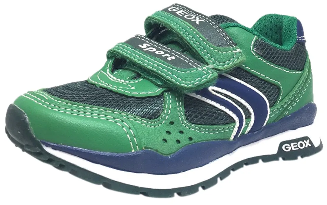 Geox Boy's Pavel Green & Navy Double Hook and Loop Strap Sneaker Best Shoes For Supination