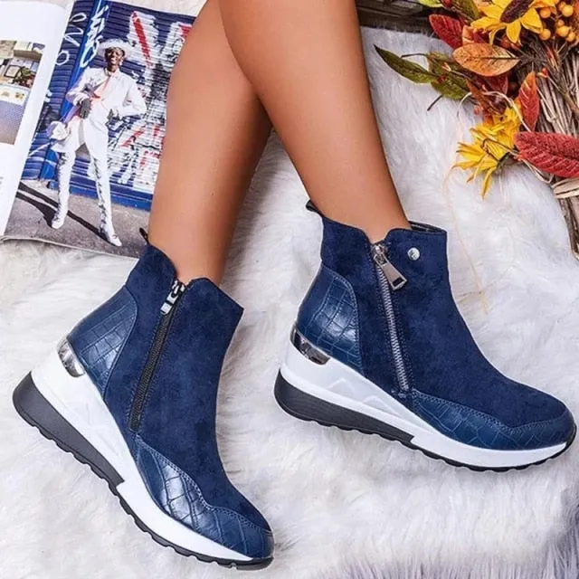 Purpdrank - Women Boot Autumn Winter High Top Vulcanize Shoes Women Platfrom Wedges Shoes Zipper Chunky Sneakers Female Shoes Plus Size Size 12 Wide Snow Boots