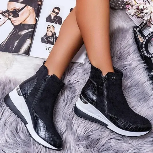 Purpdrank - Women Boot Autumn Winter High Top Vulcanize Shoes Women Platfrom Wedges Shoes Zipper Chunky Sneakers Female Shoes Plus Size Kamik Simona Snow Boots