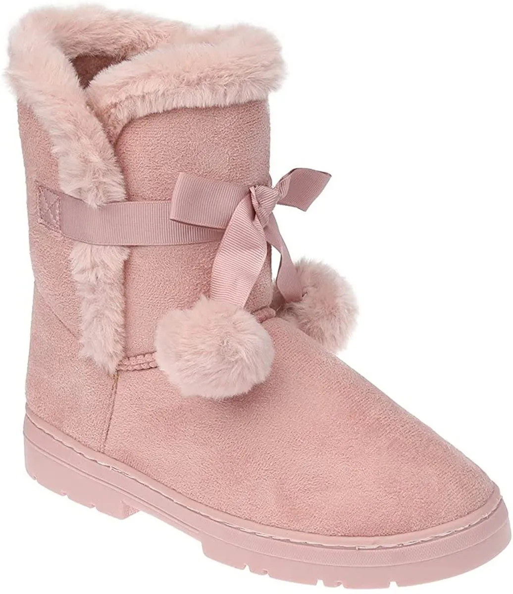Springheel Jack Boots Fifth & Luxe Womens Comfortable and Warm Microsuede Winter Boot with Pom Pom Bow