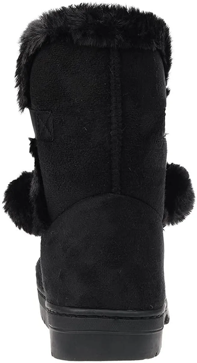 Fifth & Luxe Womens Comfortable and Warm Microsuede Winter Boot with Pom Pom Bow Kitten Heel Pointed Toe Boots