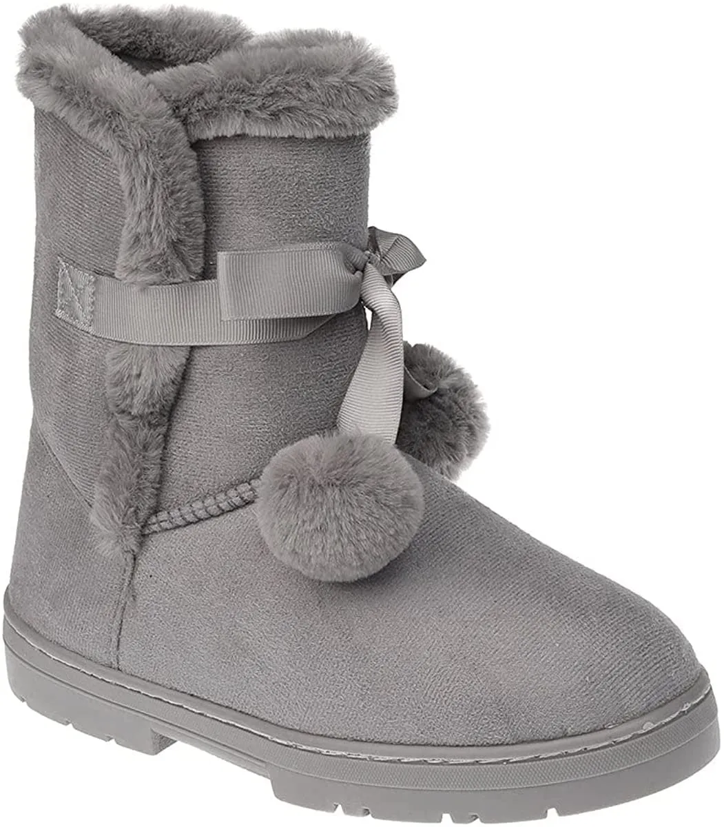 Fifth & Luxe Womens Comfortable and Warm Microsuede Winter Boot with Pom Pom Bow Quince Boots