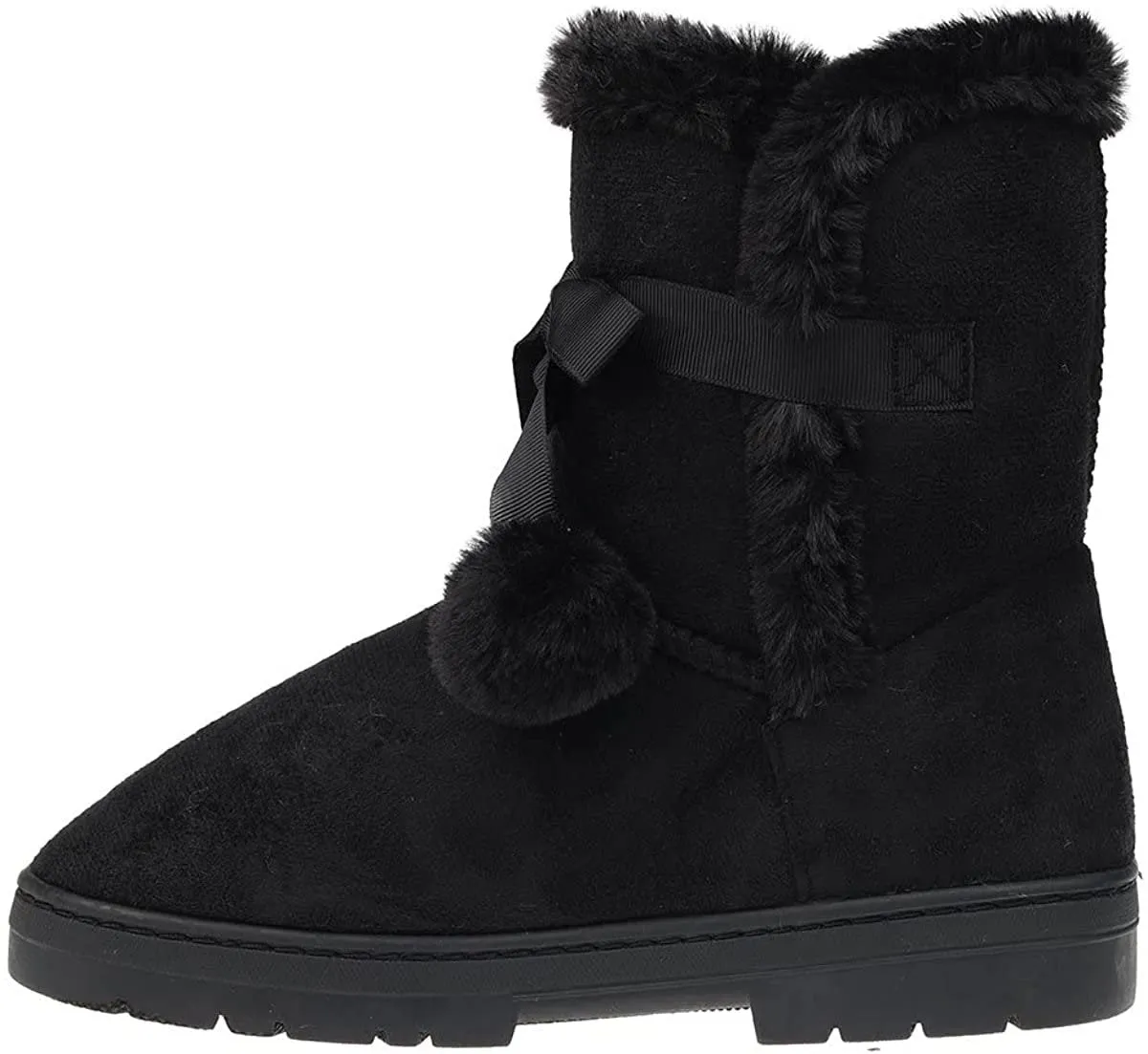 Brown Calf Boots Fifth & Luxe Womens Comfortable and Warm Microsuede Winter Boot with Pom Pom Bow