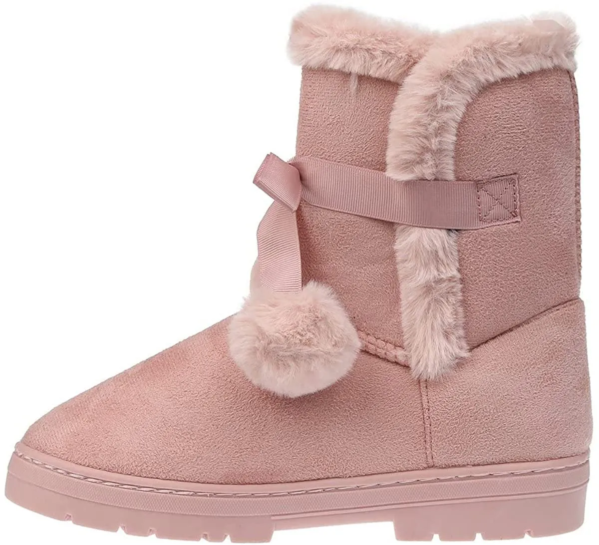 Fifth & Luxe Womens Comfortable and Warm Microsuede Winter Boot with Pom Pom Bow Orthopedic Boots For Plantar Fasciitis