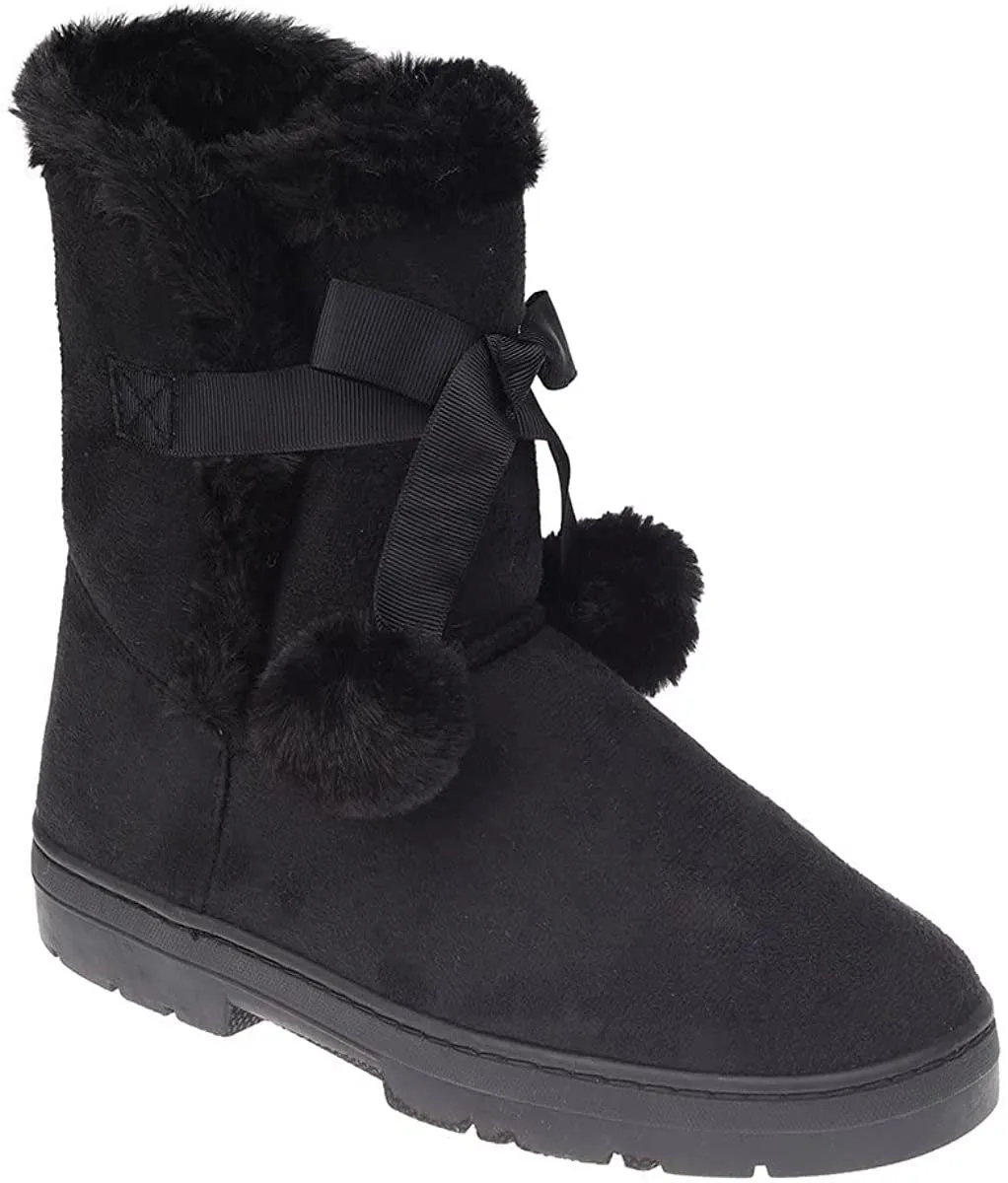 Korkers Wading Boots Fifth & Luxe Womens Comfortable and Warm Microsuede Winter Boot with Pom Pom Bow