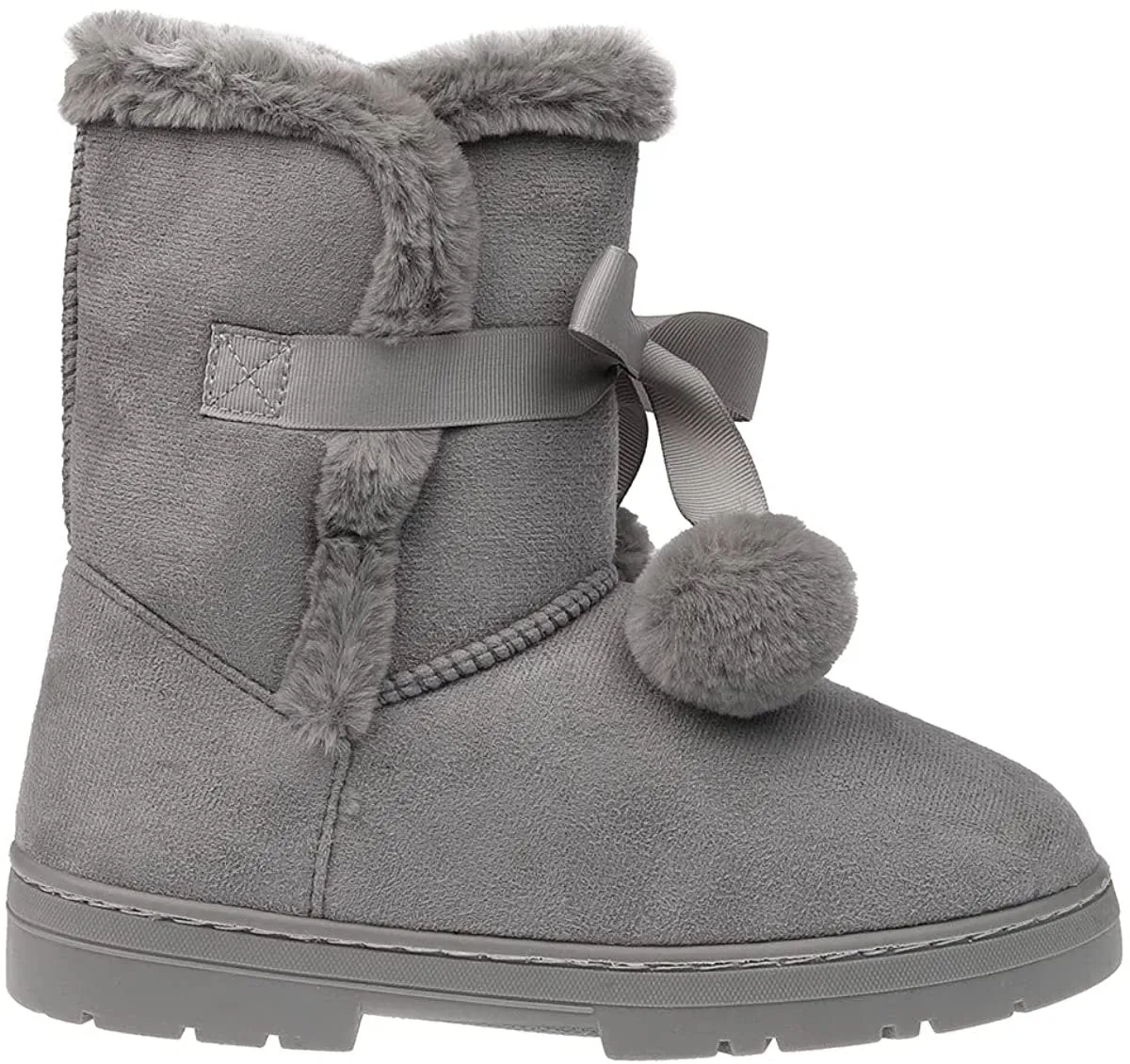 Fifth & Luxe Womens Comfortable and Warm Microsuede Winter Boot with Pom Pom Bow Lace Up Boots Cowboy