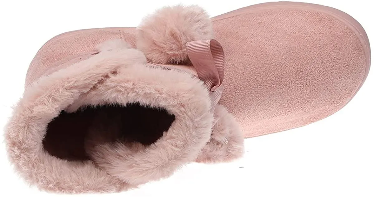 Fifth & Luxe Womens Comfortable and Warm Microsuede Winter Boot with Pom Pom Bow Grey Chelsea Boots