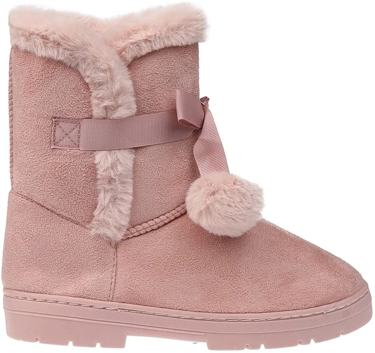 Fifth & Luxe Womens Comfortable and Warm Microsuede Winter Boot with Pom Pom Bow Snakeskin Cowgirl Boots