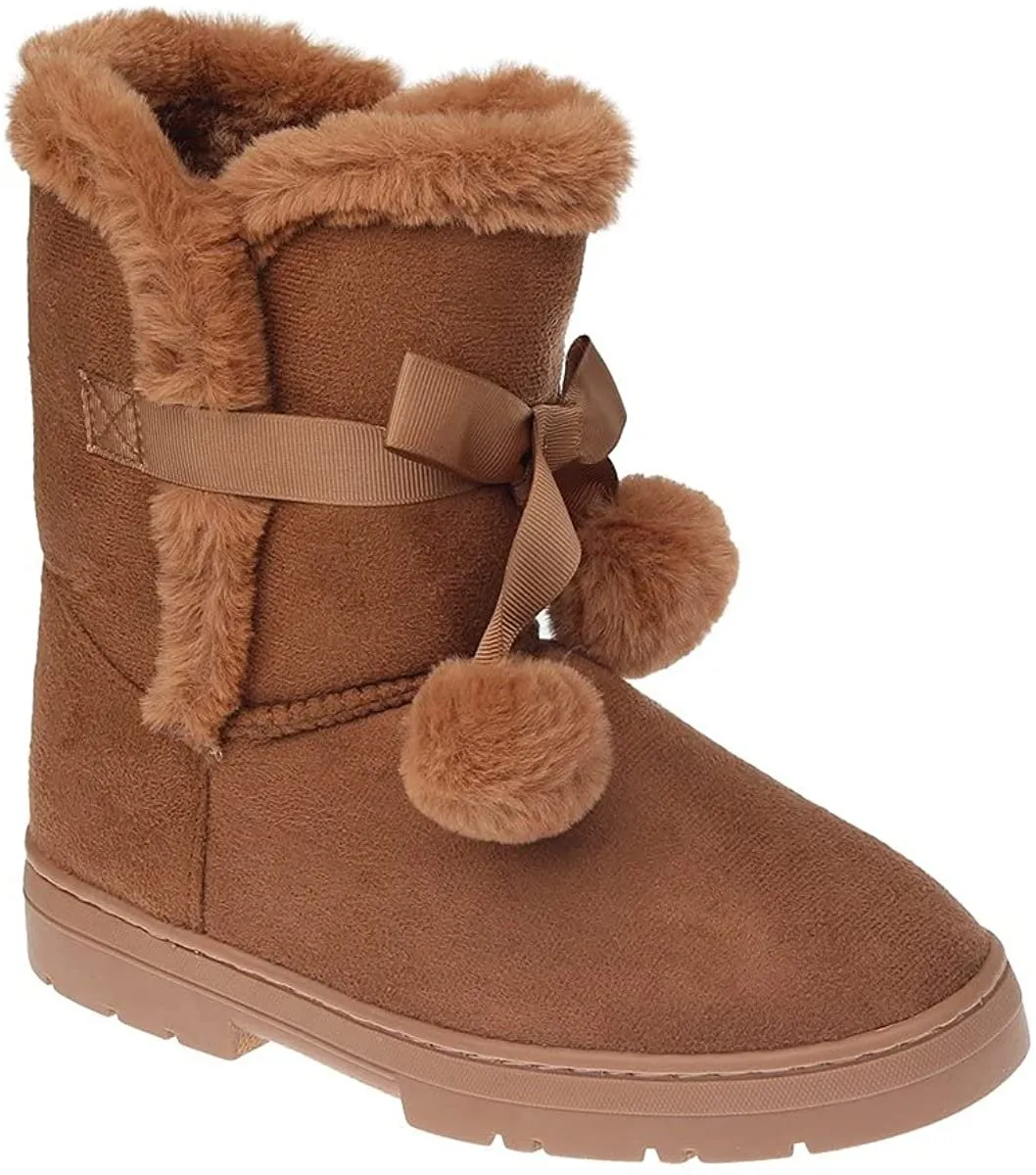 High Thigh Boots Fifth & Luxe Womens Comfortable and Warm Microsuede Winter Boot with Pom Pom Bow