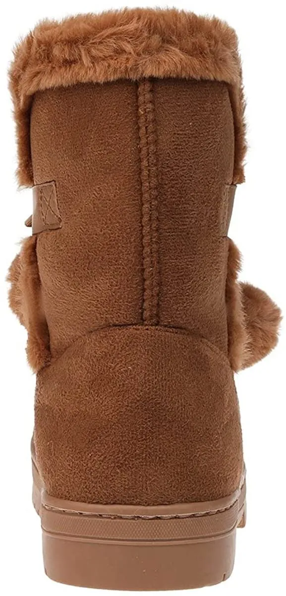 Fifth & Luxe Womens Comfortable and Warm Microsuede Winter Boot with Pom Pom Bow Cool Soccer Boots