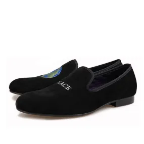 Zara Loafers OneDrop Handmade Men Smoking Slippers Peace Velvet Embroidery Party Wedding Prom Loafers