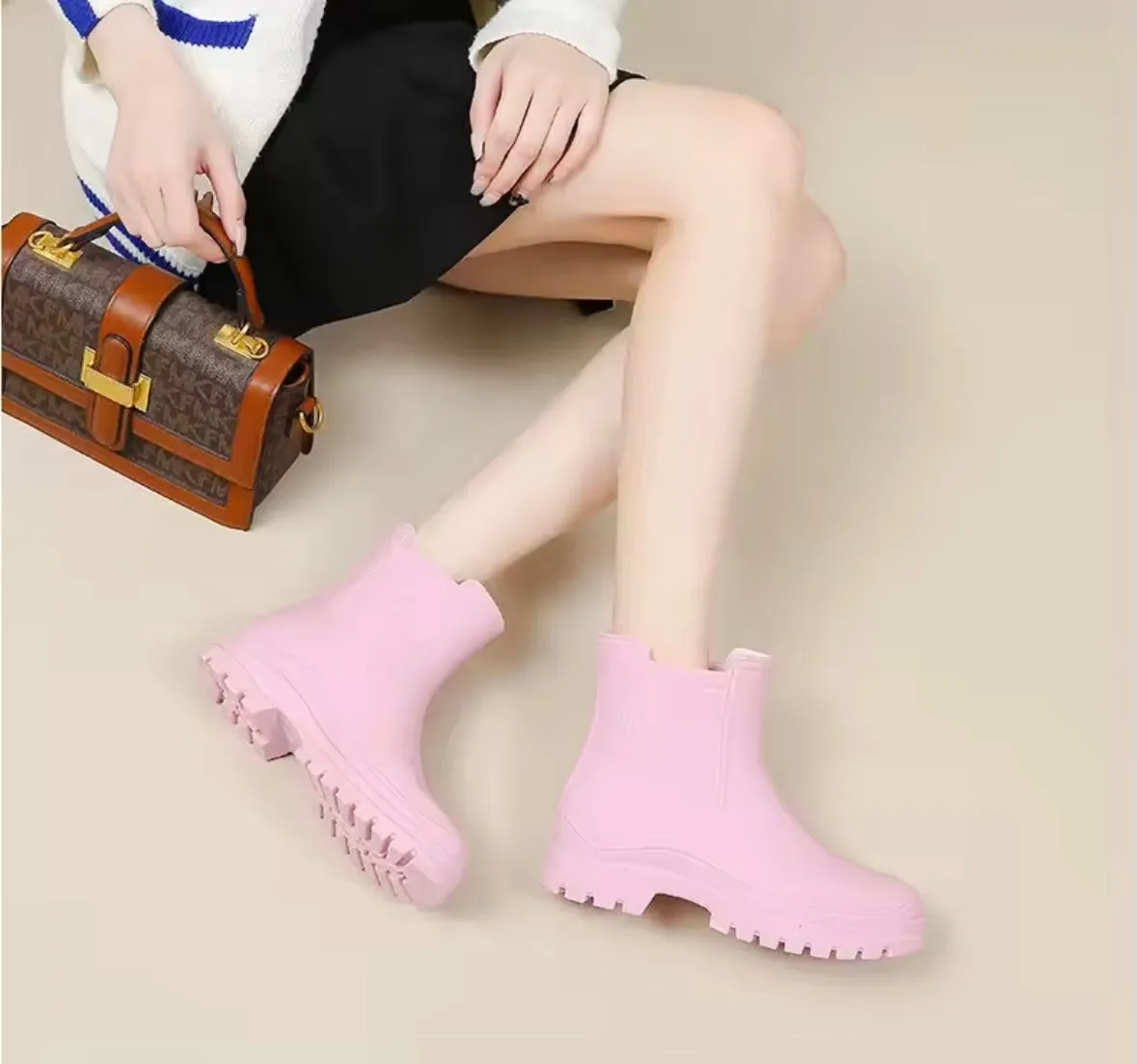 Chloe Betty Rain Boots Women Fashion Color Ankle Rain Boots