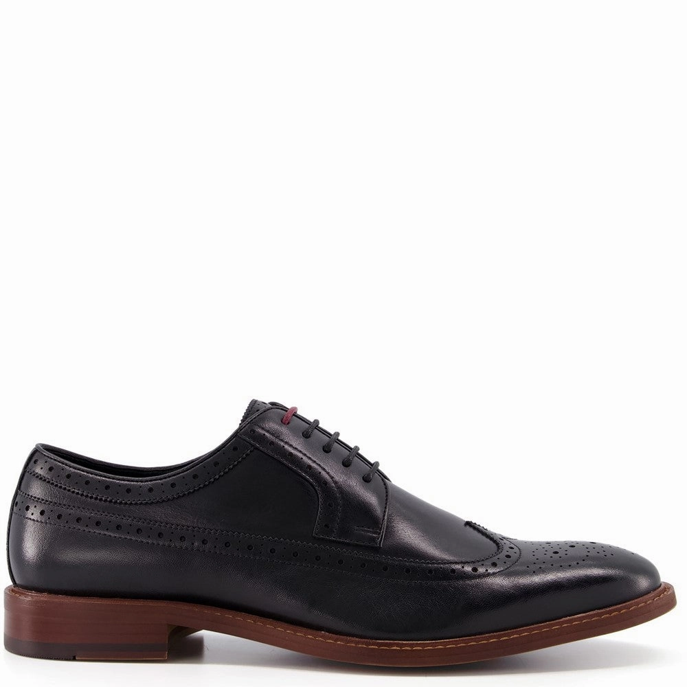 Flexible Upper Black Tie Dune Superior Leather Wingtip Brogue Shoes