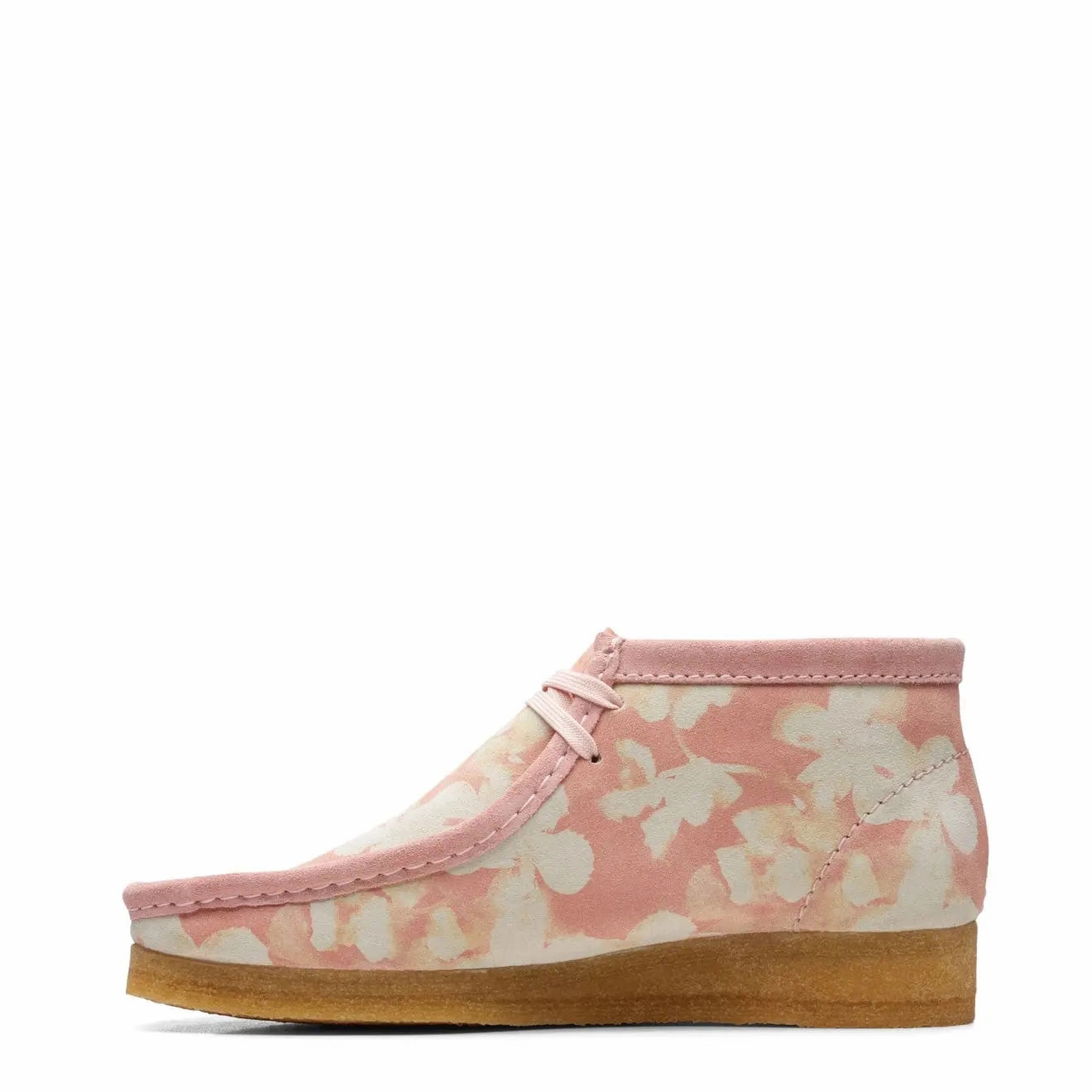 Clarks Originals Womens Wallabee Boot Pink Floral Elastic Material