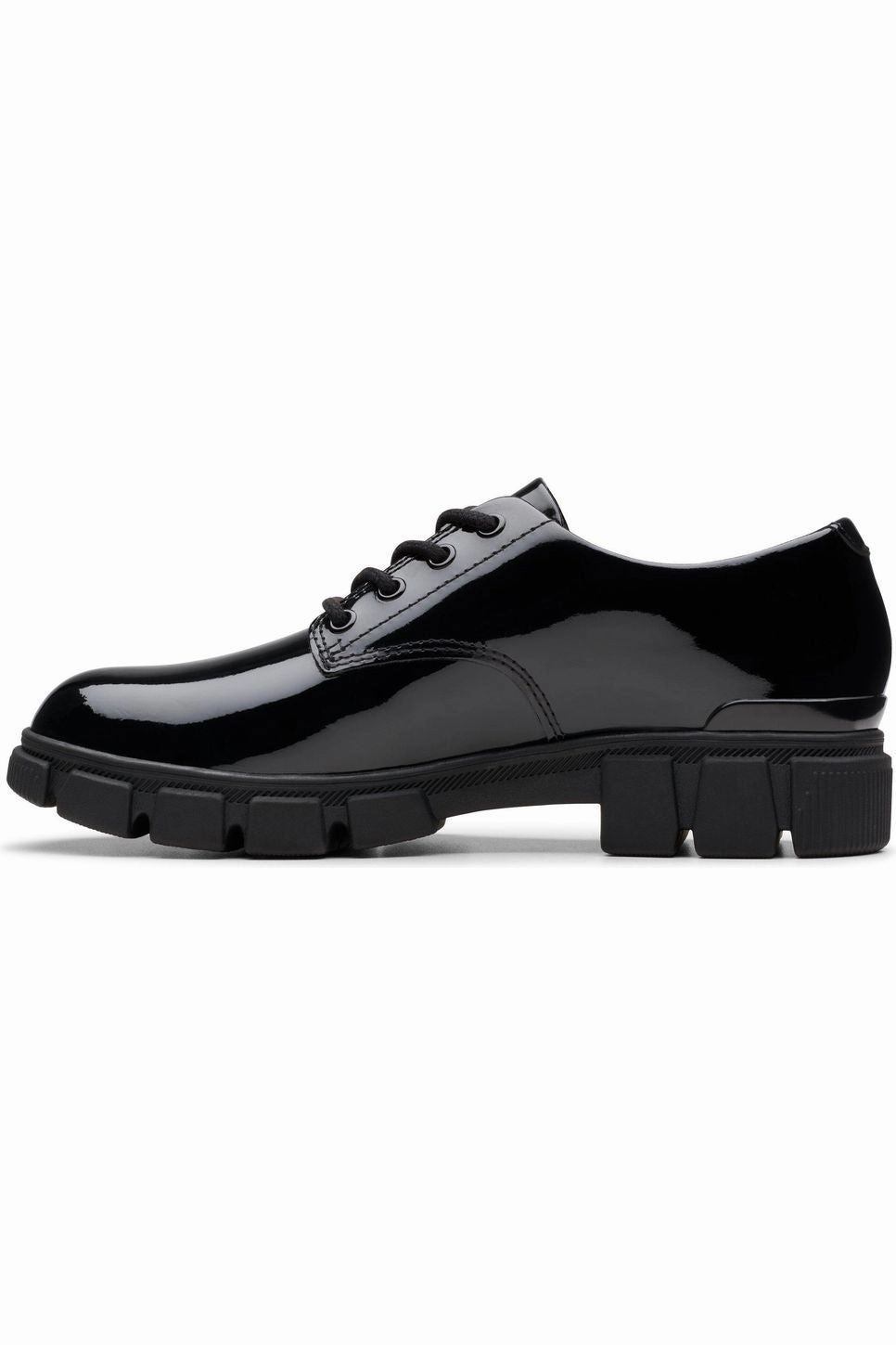 Machine wash Clarks Evyn Lace Kids Black Patent school shoe