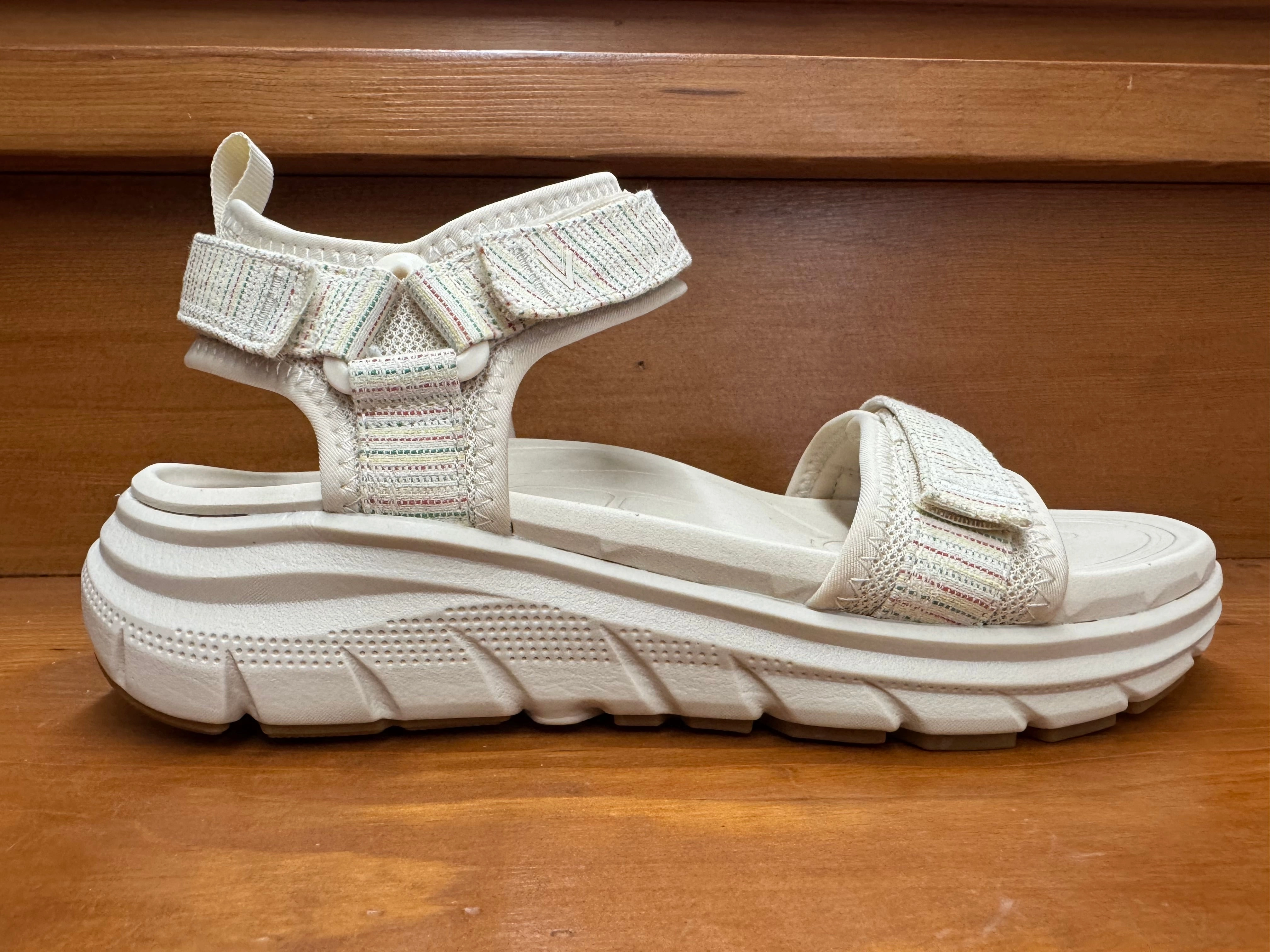 Fashion Daily Vionic Walk Max Wanderer Sandal Cream Stripe Canvas