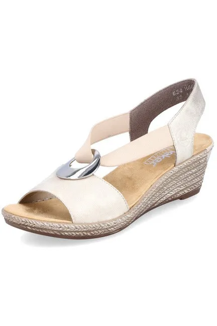 Rieker ladies wedge sandal 624H6-60 in Beige Breathable straps