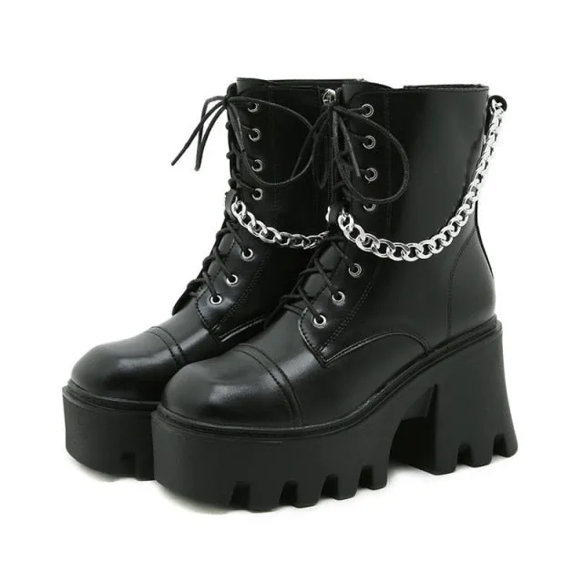 Adidas Jabbar Shoes E-Girl Motorcycle Platform Boots with Chain